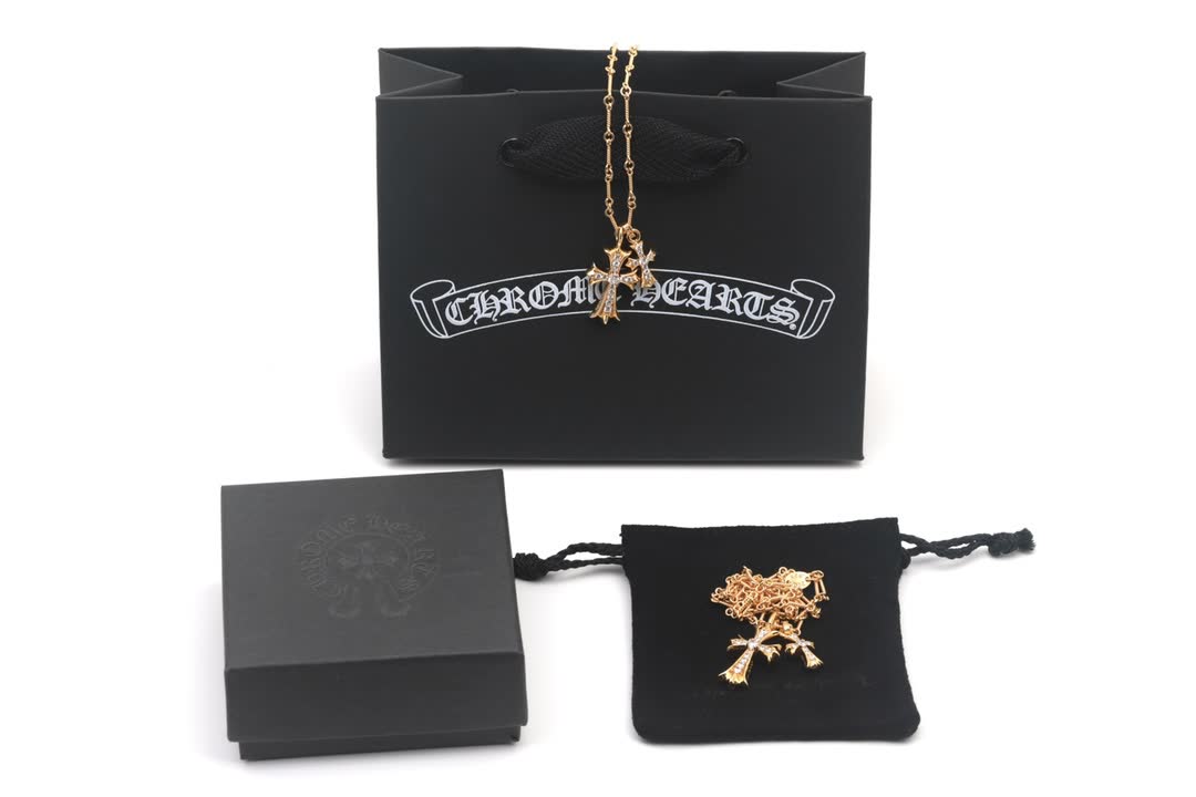 Chrome Hearts Gold Cross Pendant with Diamonds